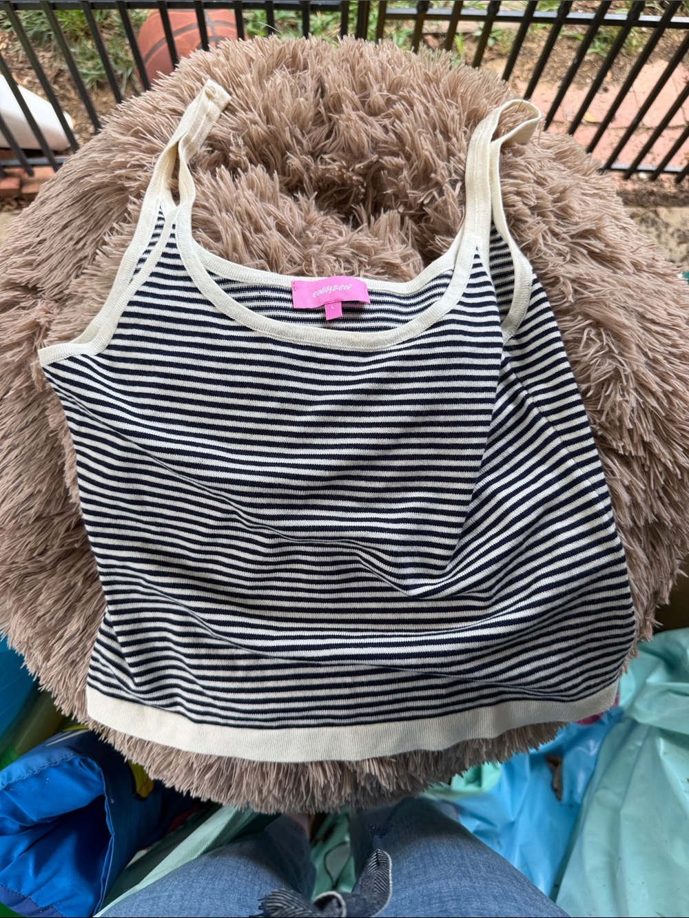 Anna Sui Navy and Cream Striped Tank Top